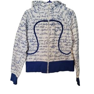 RARE lululemon white and blue manifesto script scuba hoodie size 10